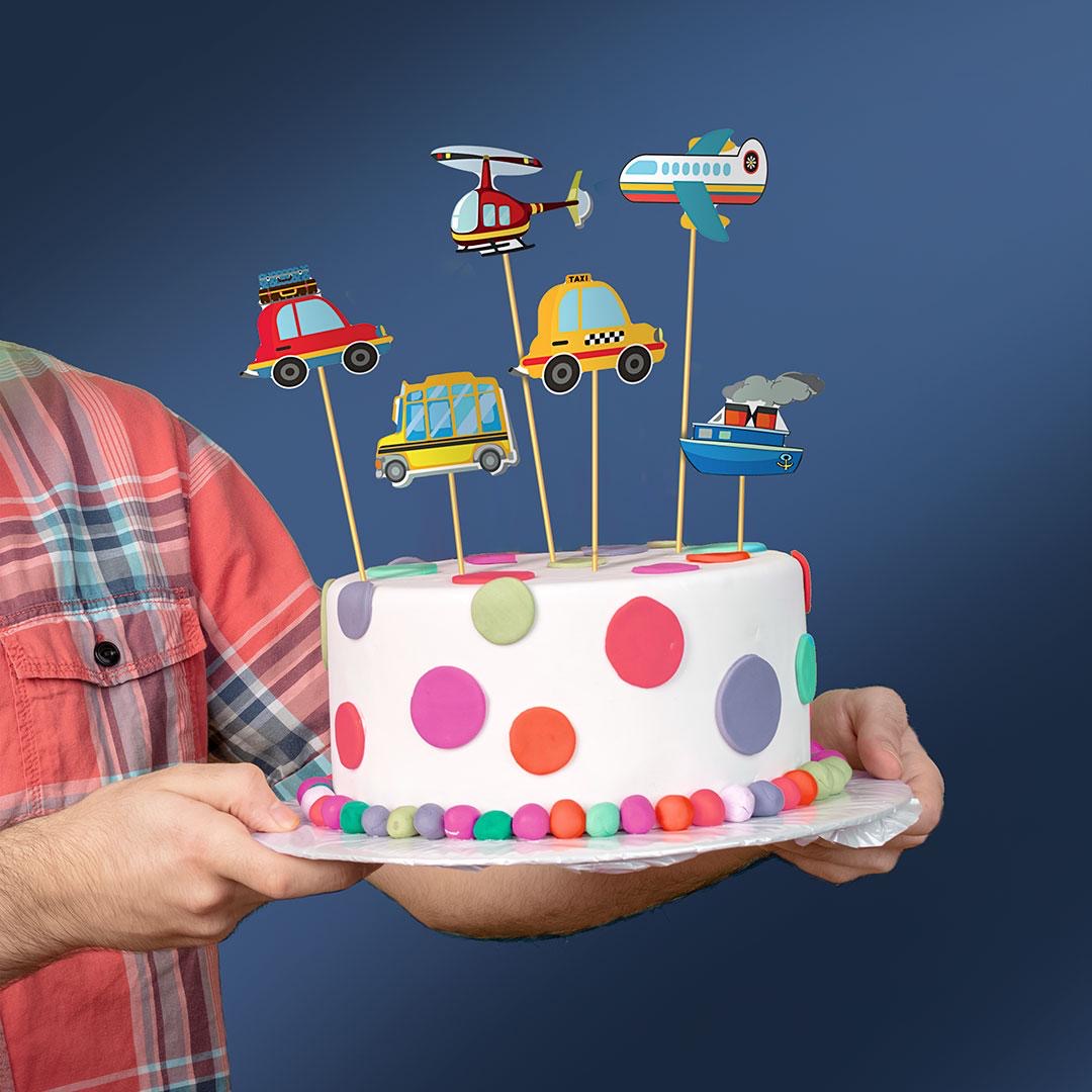 Taşıtlar Temalı Rengarenk Doğum Günü Pasta Kürdanı 6 Adet