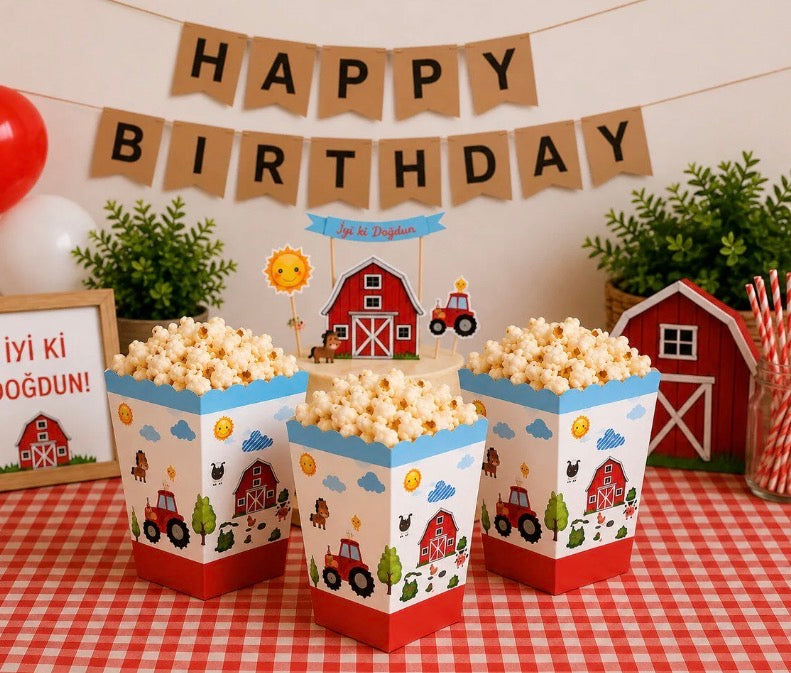 Çiftlik Temalı Mısır Popcorn Kutusu 8 Adet