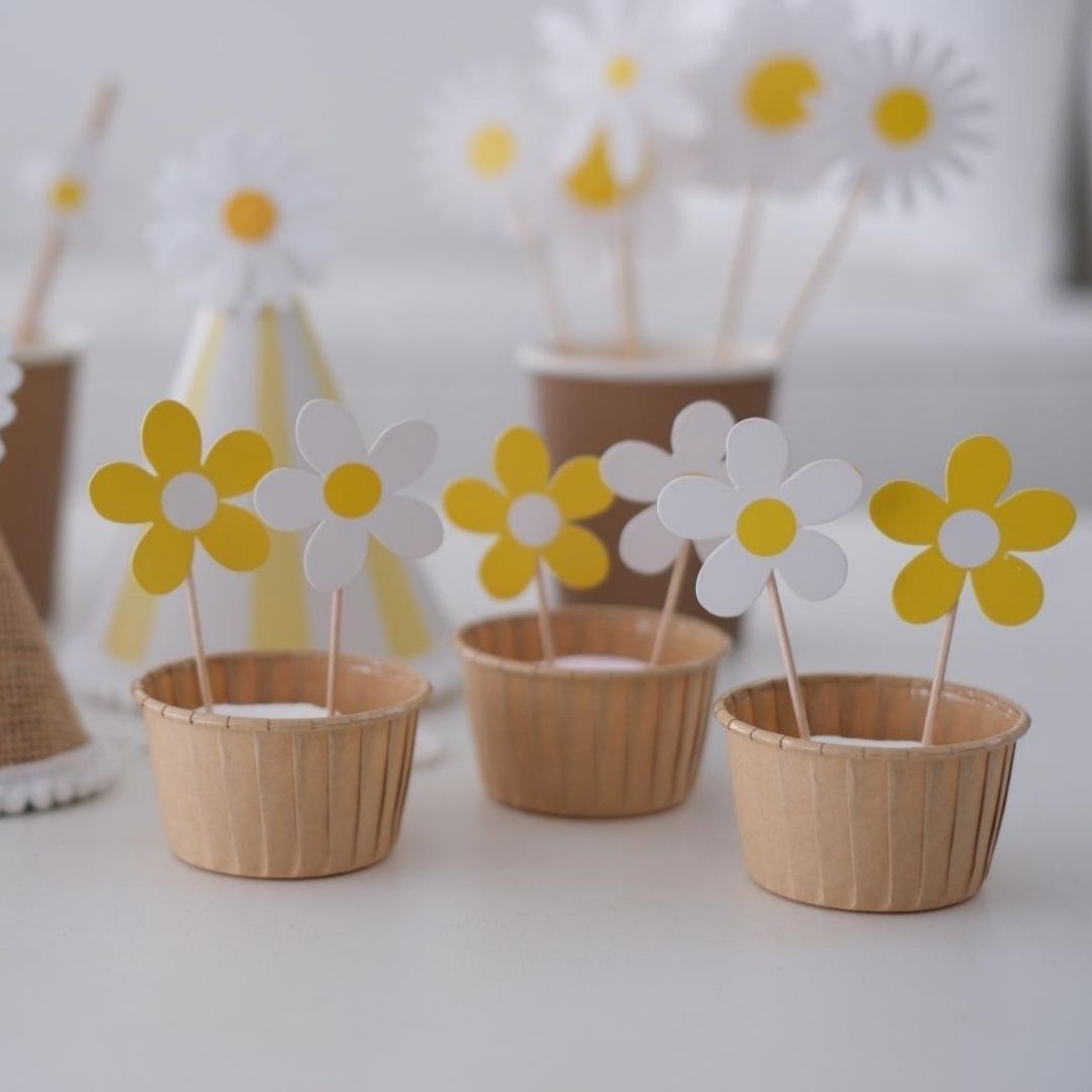 Papatya Temalı Cupcake Pasta Üzeri Kürdan 8 Adet