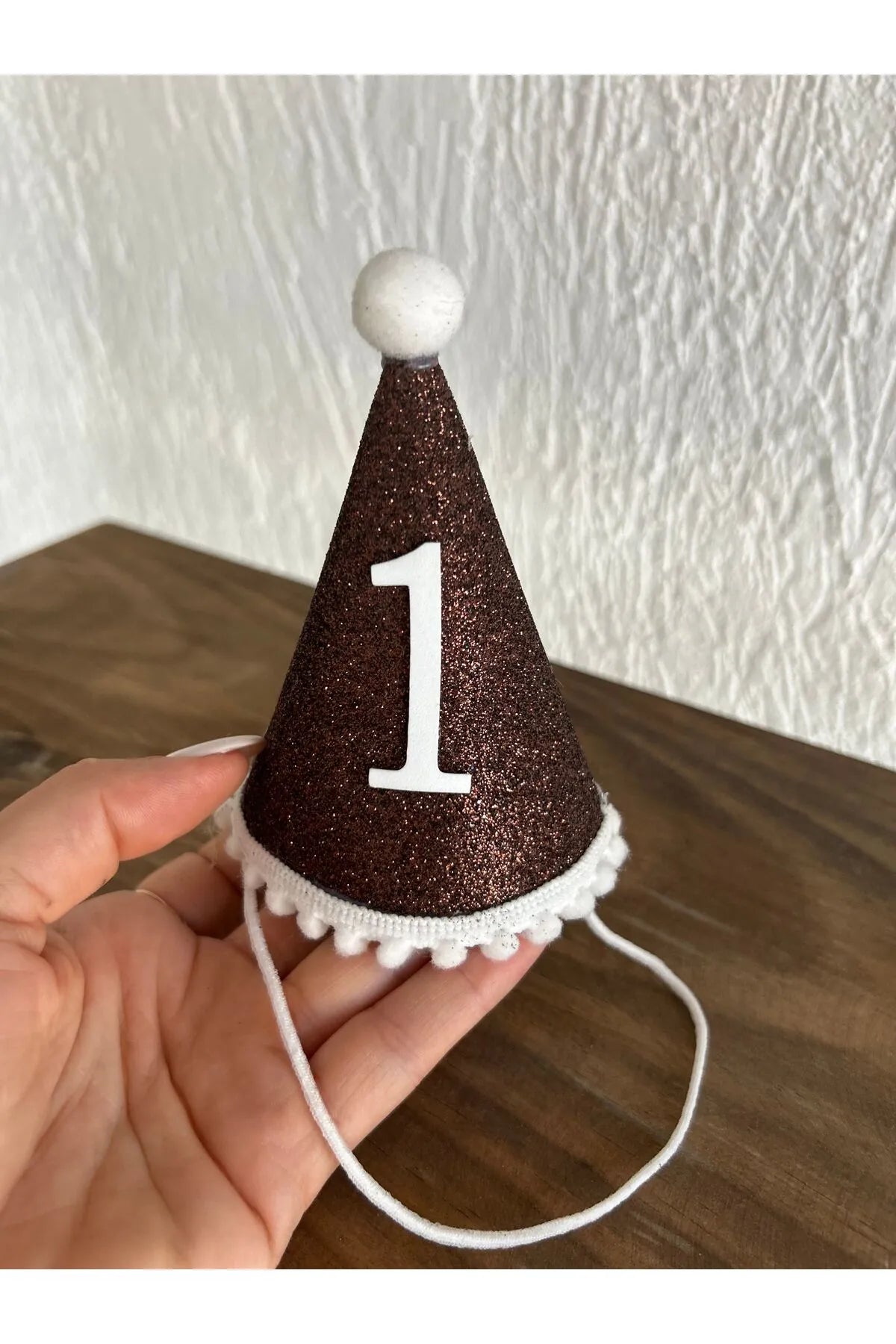 Kahverengi Mini Simli Ponpon Şapka 1 Yaş