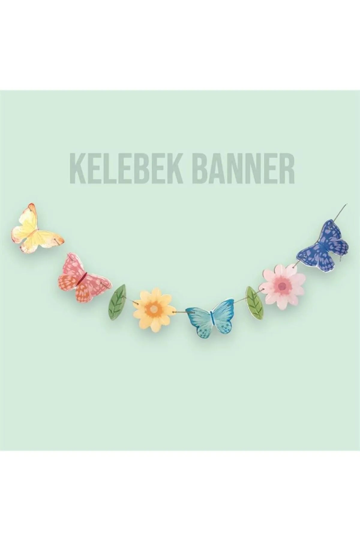Kelebek Papatya Temalı Soft Pastel Tonlar Banner Süs