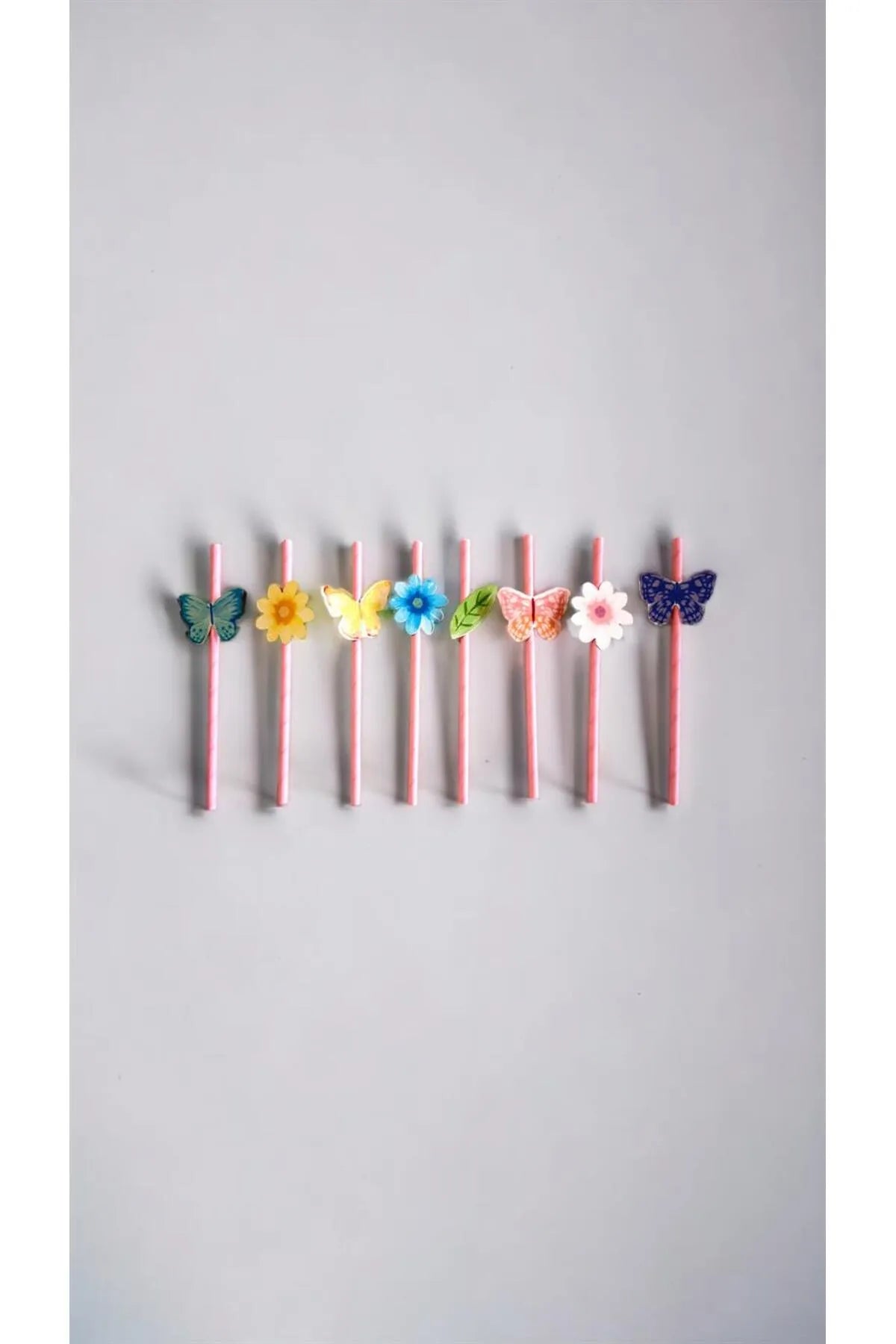 Kelebek Papatya Temalı Soft Pastel Tonlar Pipet 8 li