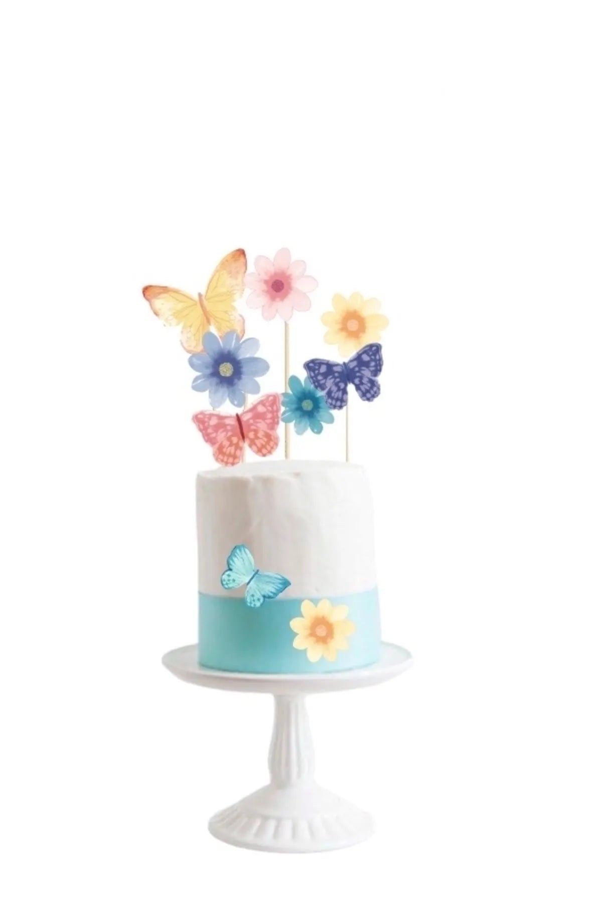 Kelebek Papatya Temalı Soft Pastel Tonlar Pasta Süsü