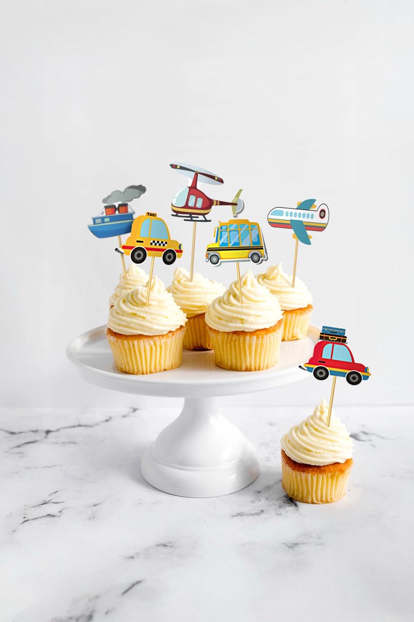 Taşıtlar Temalı Rengarenk Doğum Günü Cupcake Kürdan Süs 12 li