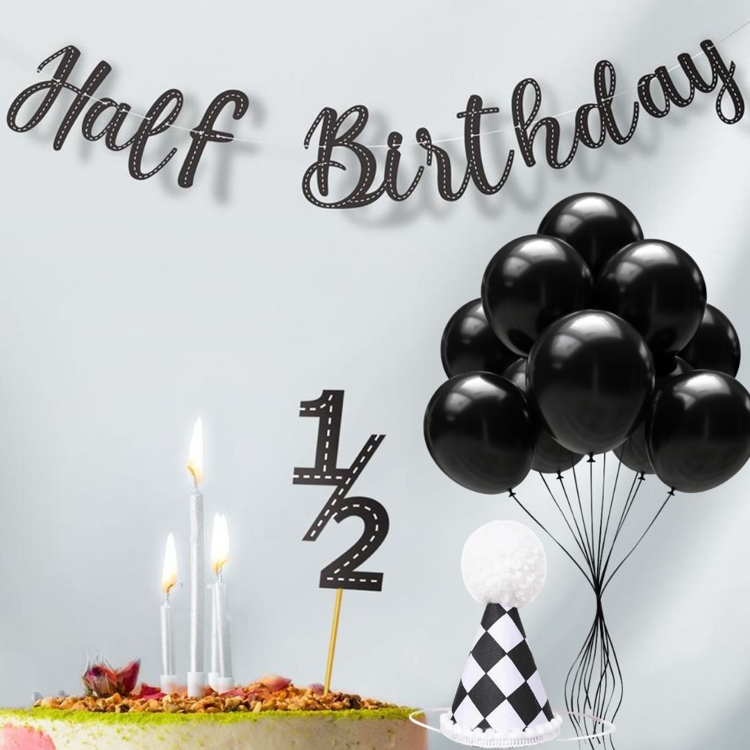 Yarım Yaş Yarış Temalı Half Birthday Çizgili Siyah Parti Seti