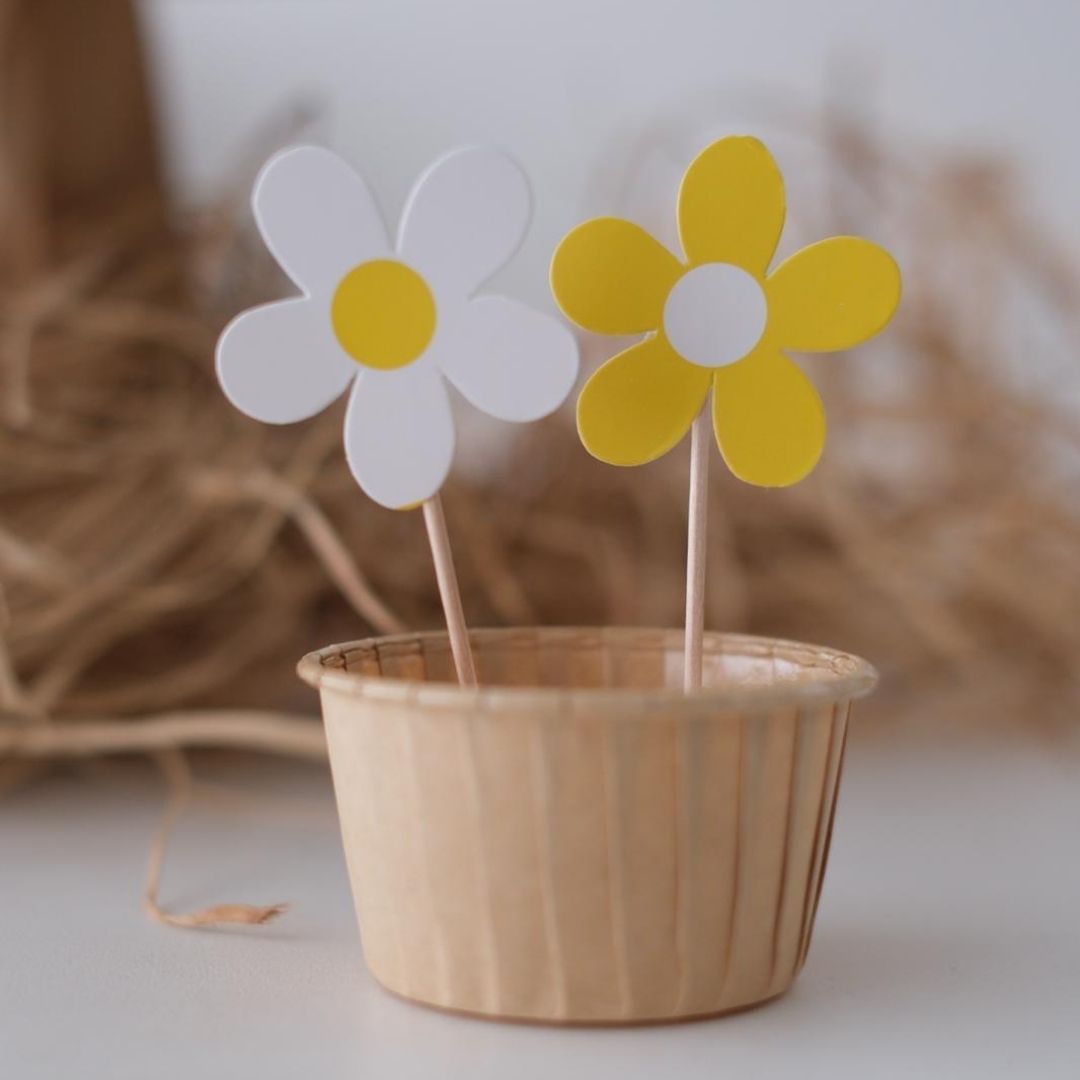 Papatya Temalı Cupcake Pasta Üzeri Kürdan 8 Adet