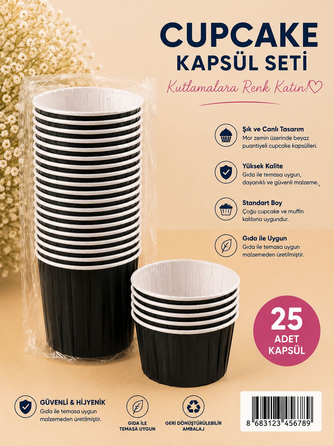 Siyah Cupcake Kapsül 25 li