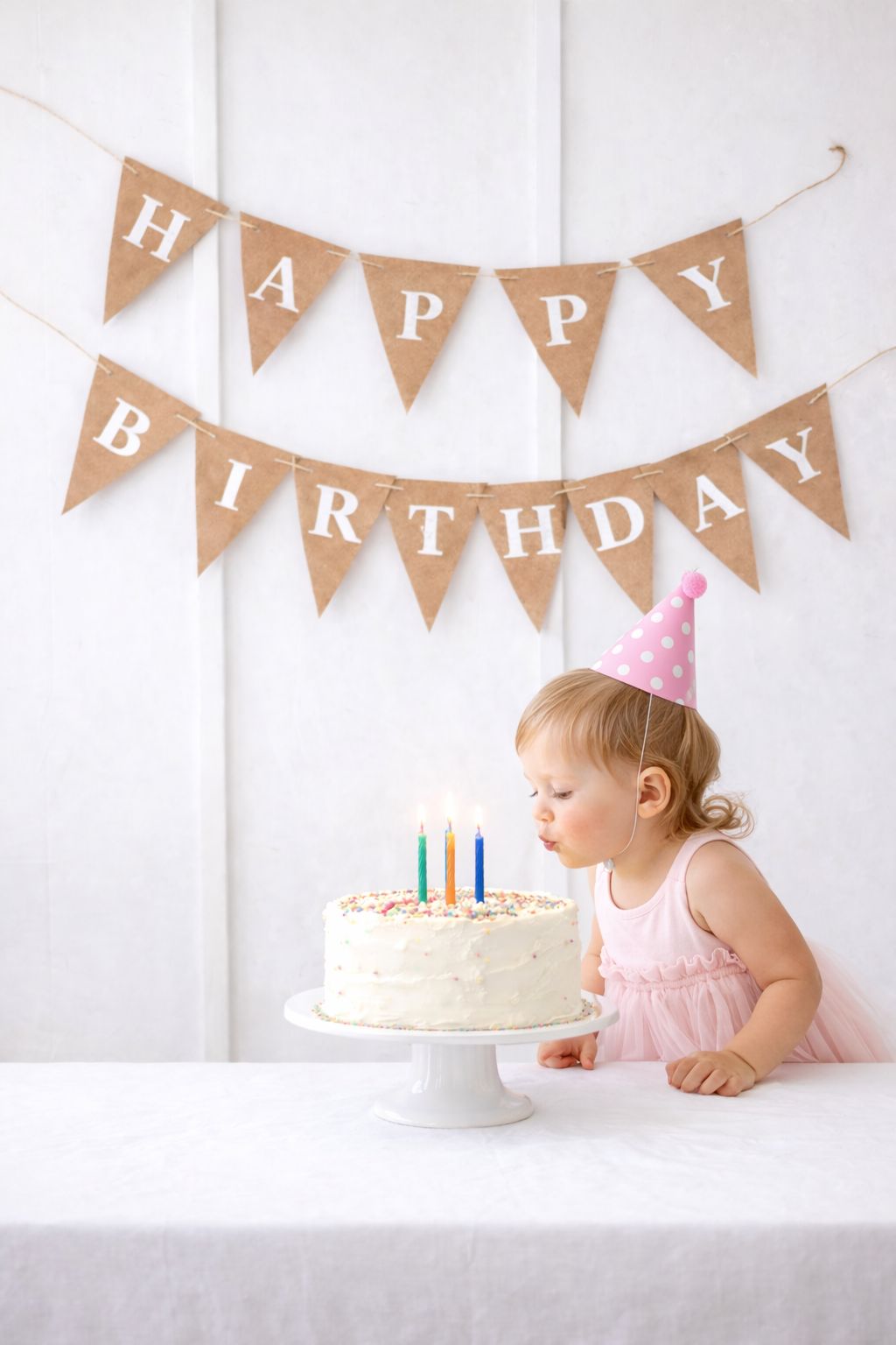 Kraft Renk Retro Happy Birthday Üçgen Beyaz Duvar Süsü