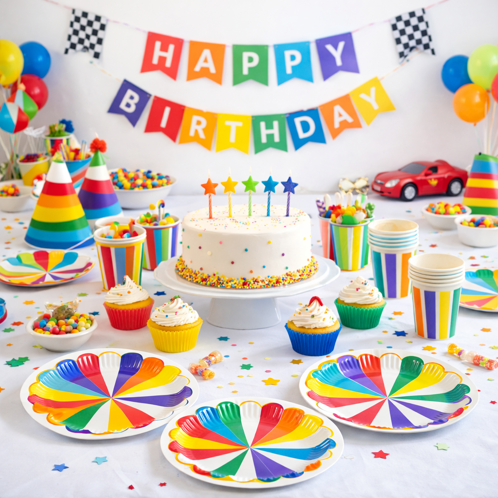 Rengarenk Gökkuşağı Tema 8 Tabak 8 Bardak Set