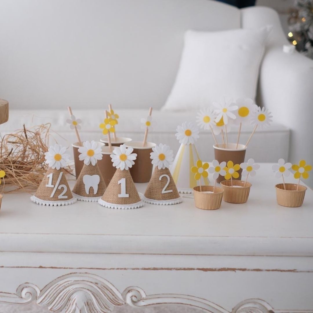 Papatya Temalı Cupcake Pasta Üzeri Kürdan 8 Adet