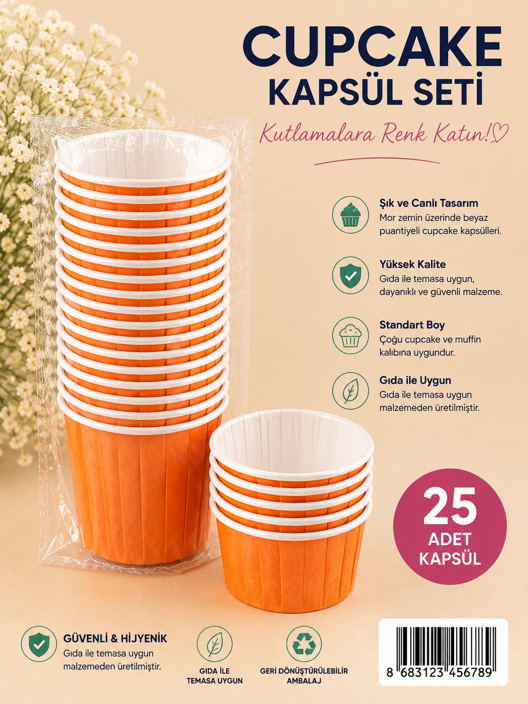 Turuncu Cupcake Kapsül 25 li