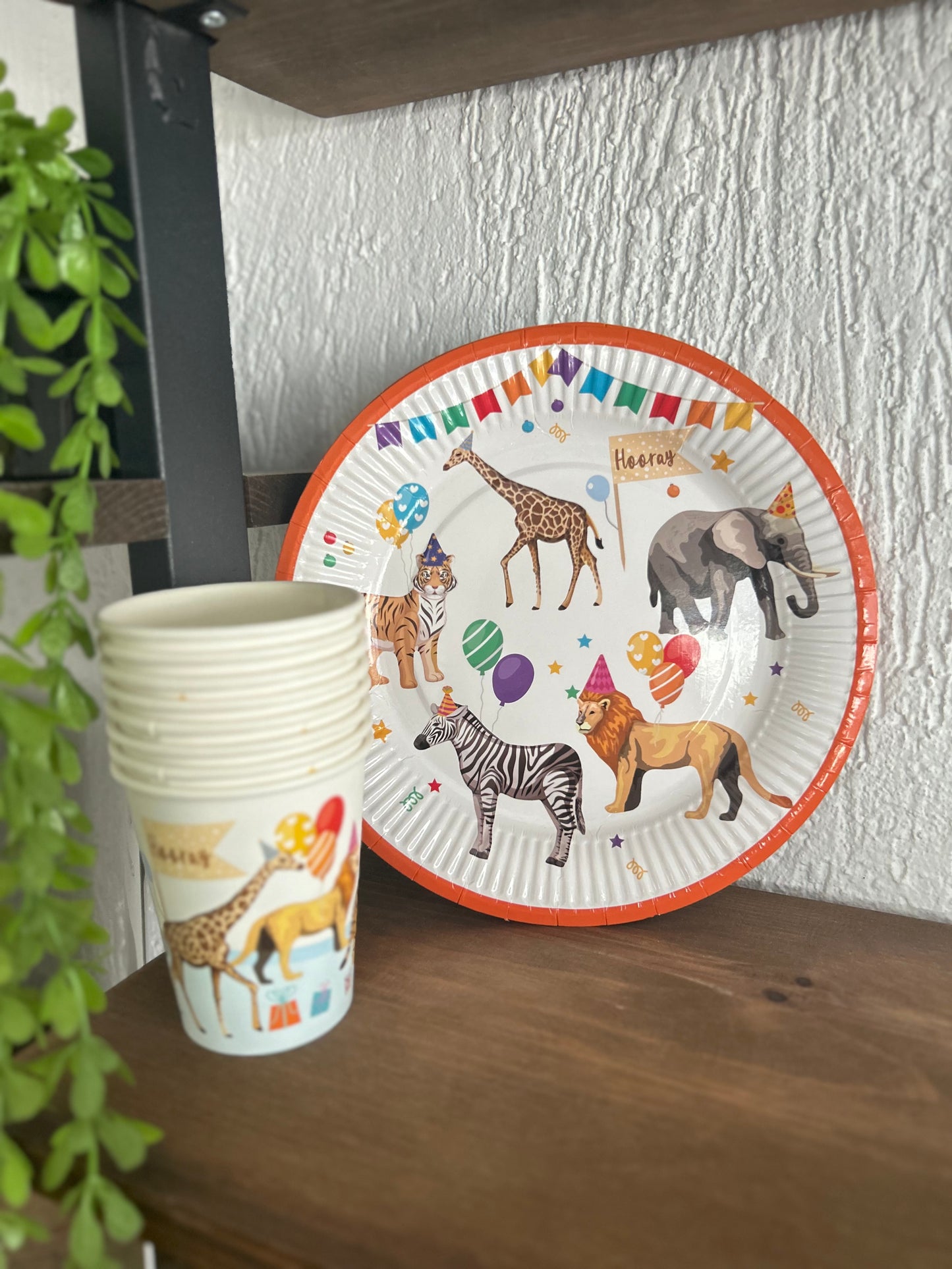 Parti Hayvanları Karton Tabak Bardak Set 8 Tabak 8 Bardak