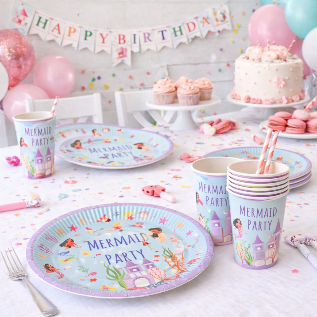 Denizkızı Temalı Tabak Bardak Set 8'er Adet