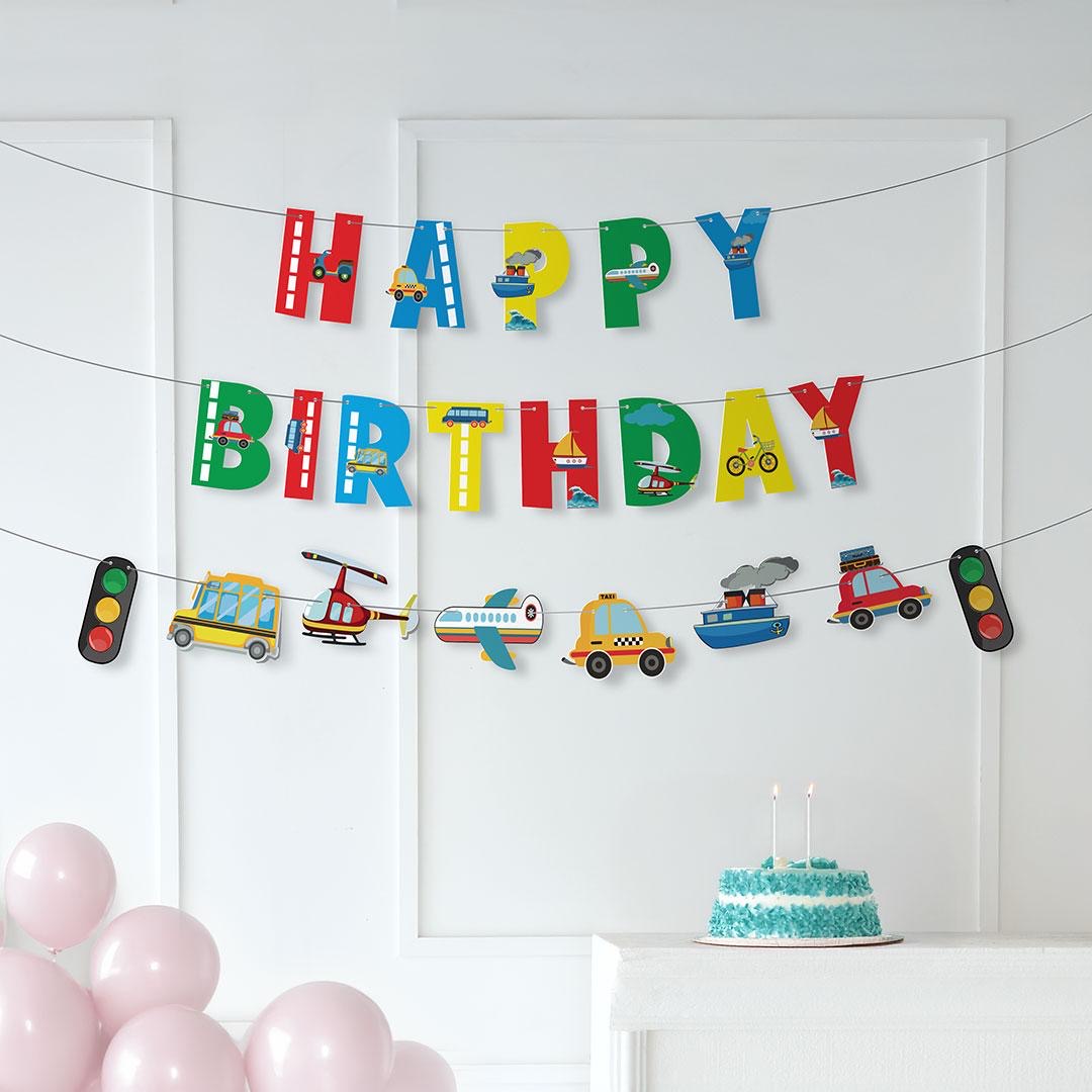 Taşıtlar Temalı Rengarenk Doğum Günü Duvar Süsü Seti