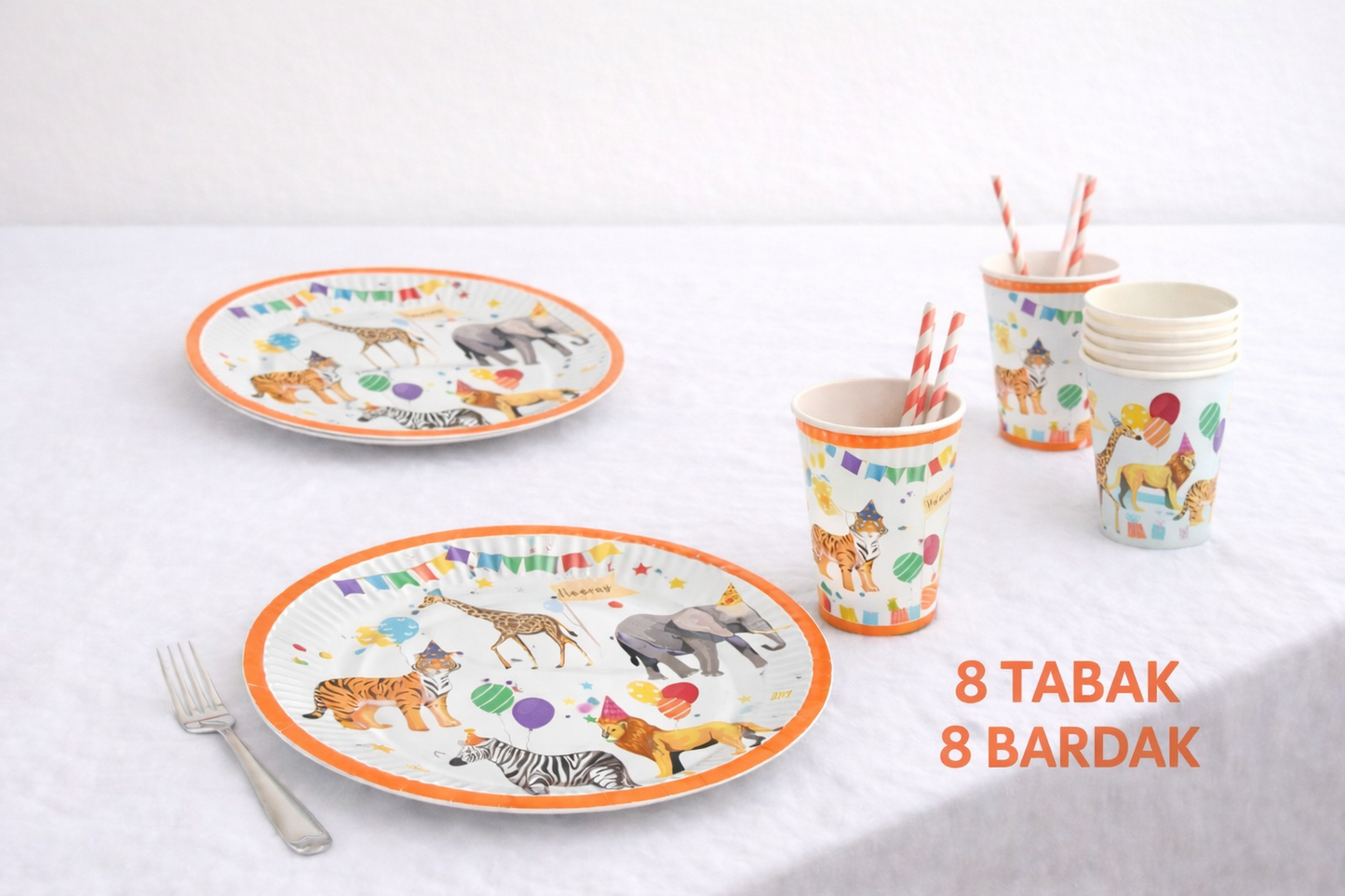Parti Hayvanları Safari Karton Tabak Bardak Set 8'li