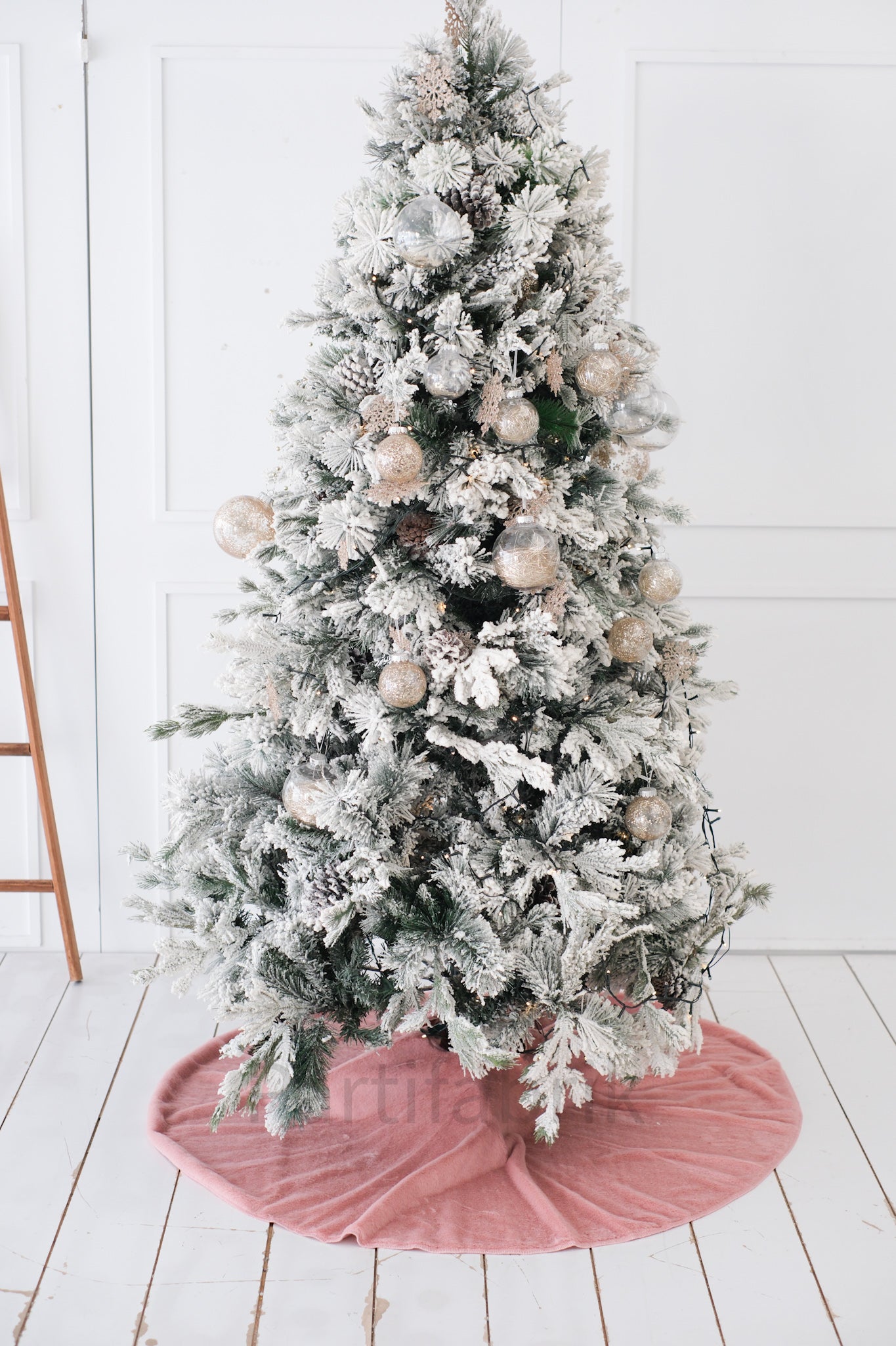 Yılbaşı Lüks Çam Ağacı Altlığı Retro Peluş Toz Pembe Noel Ağaç Altı Örtüsü