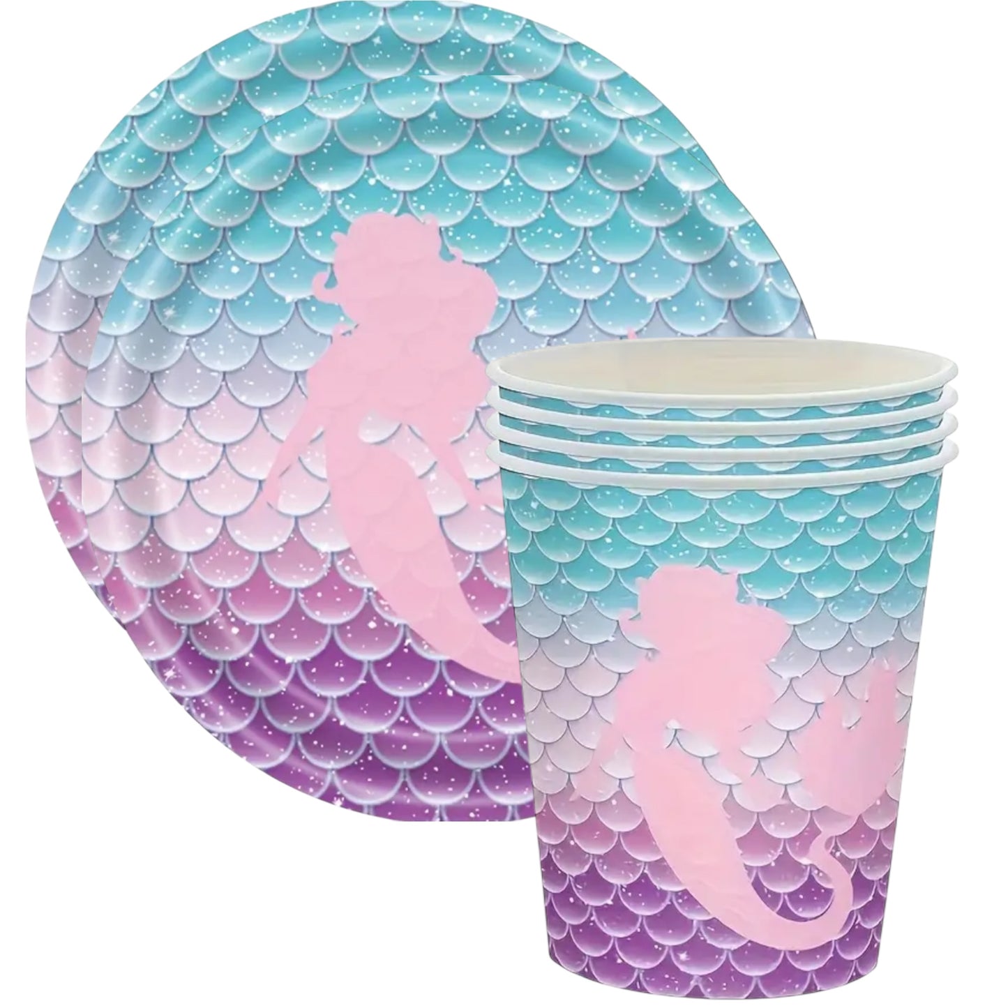 Denizkızı Temalı Pastel Tabak Bardak Set 8 Bardak 8Bardak