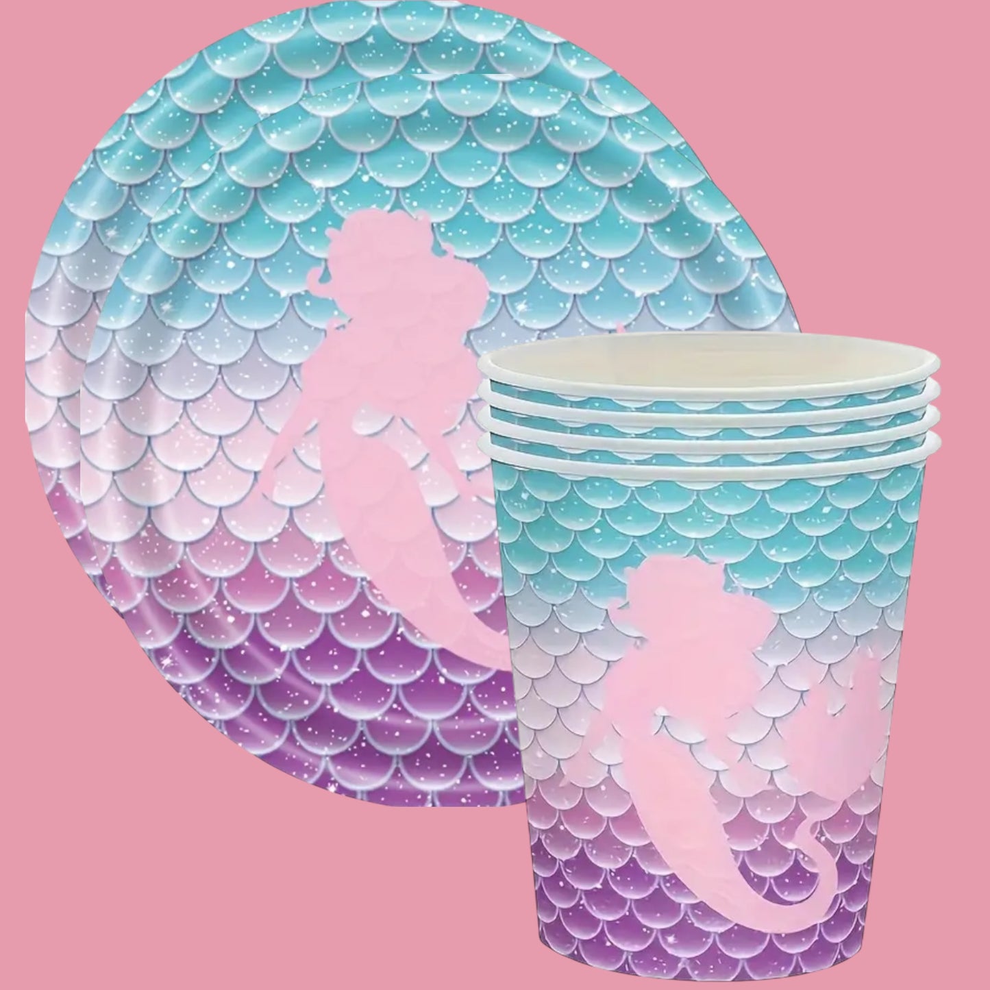 Denizkızı Temalı Pastel Tabak Bardak Set 8 Bardak 8Bardak