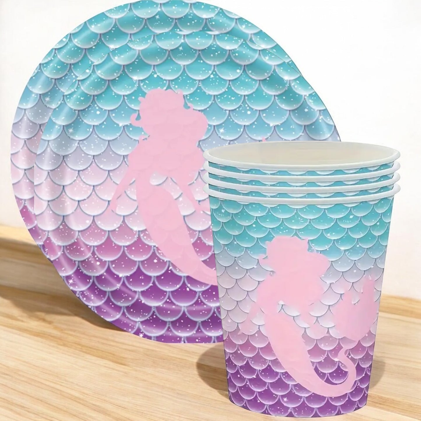 Denizkızı Temalı Pastel Tabak Bardak Set 8 Bardak 8Bardak