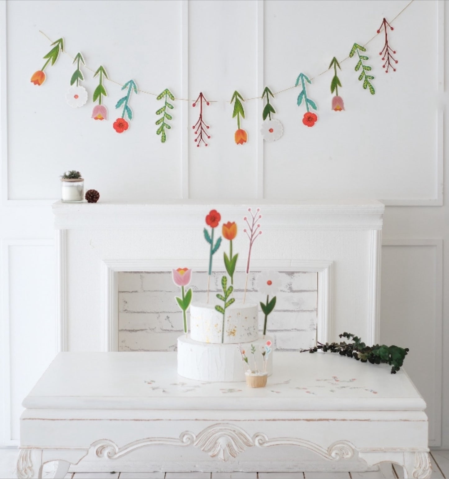 Retro Çiçek Temalı Pasta Süsü Kürdan Large Boy 6 lı