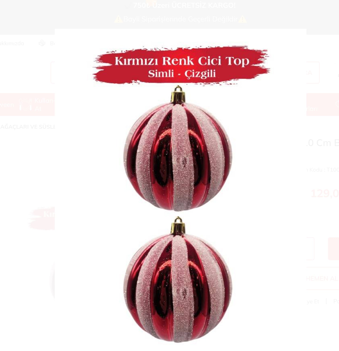 Yılbaşı Top Süs 10 Cm Beyaz Çizgili Simli 2 Parça Kırmızı Ağaç Süsü Büyük Boy