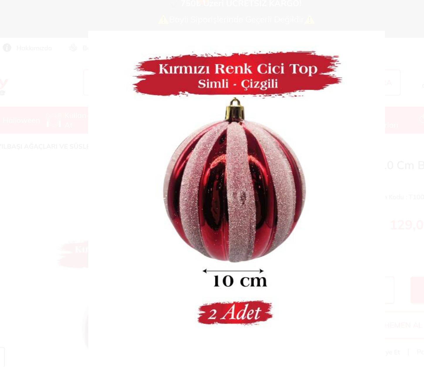 Yılbaşı Top Süs 10 Cm Beyaz Çizgili Simli 2 Parça Kırmızı Ağaç Süsü Büyük Boy