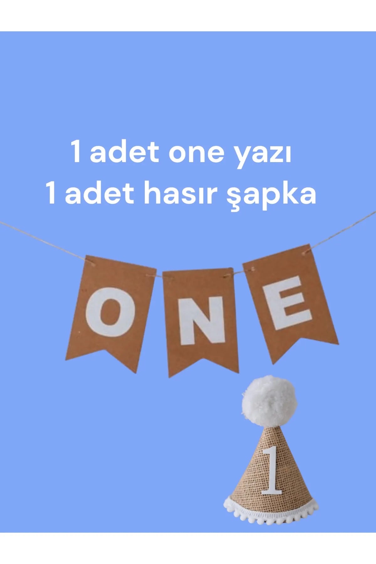 1 Yaş Retro Hasır Şapka One Kraft Yazı Mini 2 li Set