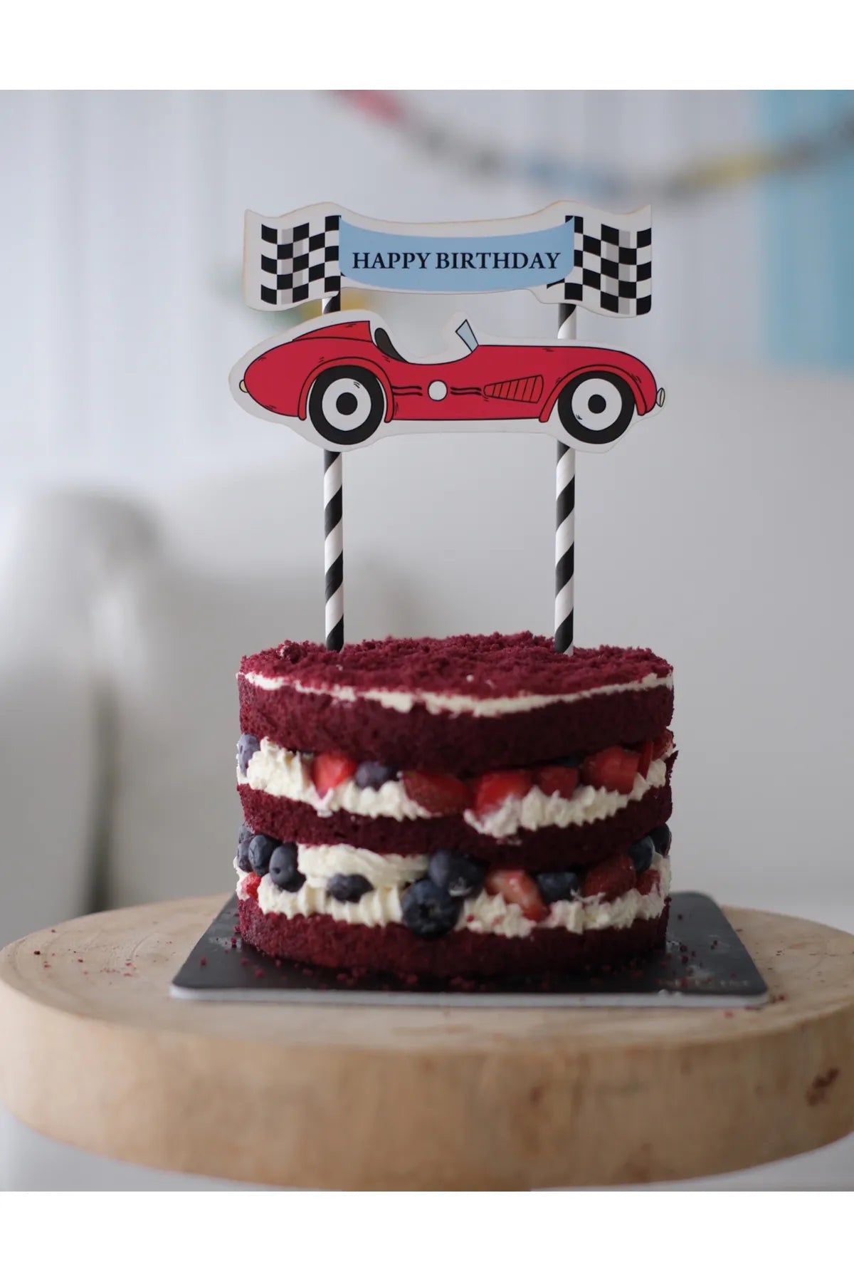 Yarış Arabaları Temalı Happy Birthday Pasta Süsü