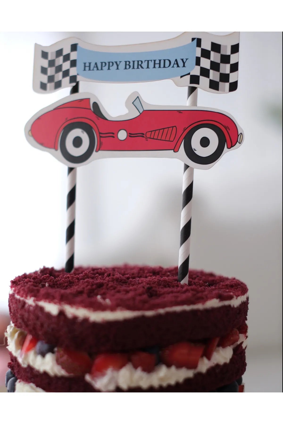 Yarış Arabaları Temalı Happy Birthday Pasta Süsü