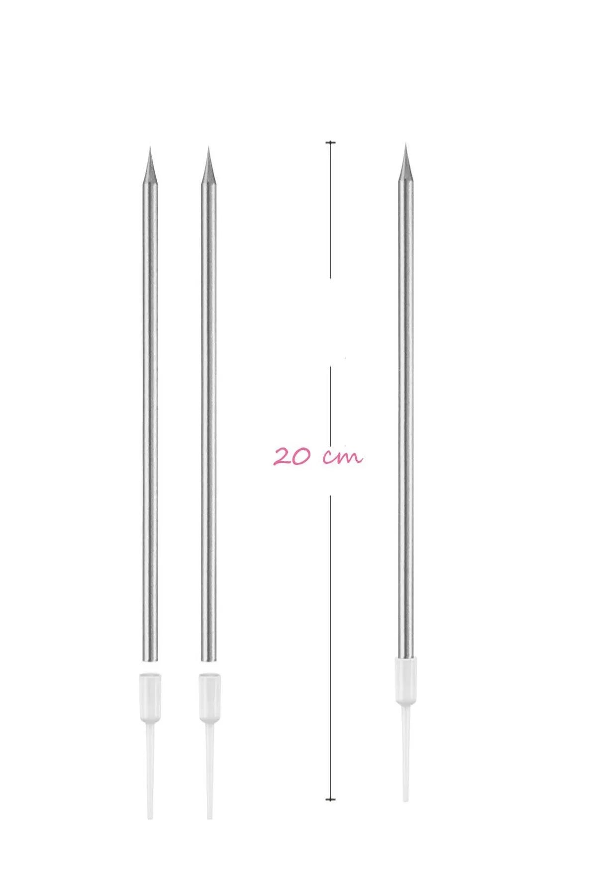 Gümüş renk Uzun Mum 6 adet 20 cm