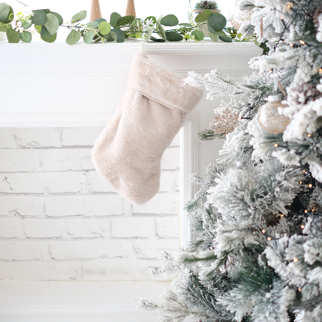 Yılbaşı Peluş Şömine Çorabı - Deniz Kumu Renk Noel Çorap - Large Boy