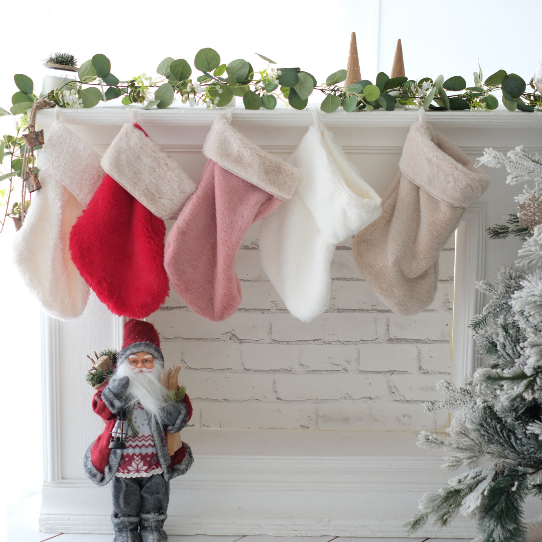 Yılbaşı Peluş Şömine Çorabı - Deniz Kumu Renk Noel Çorap - Large Boy