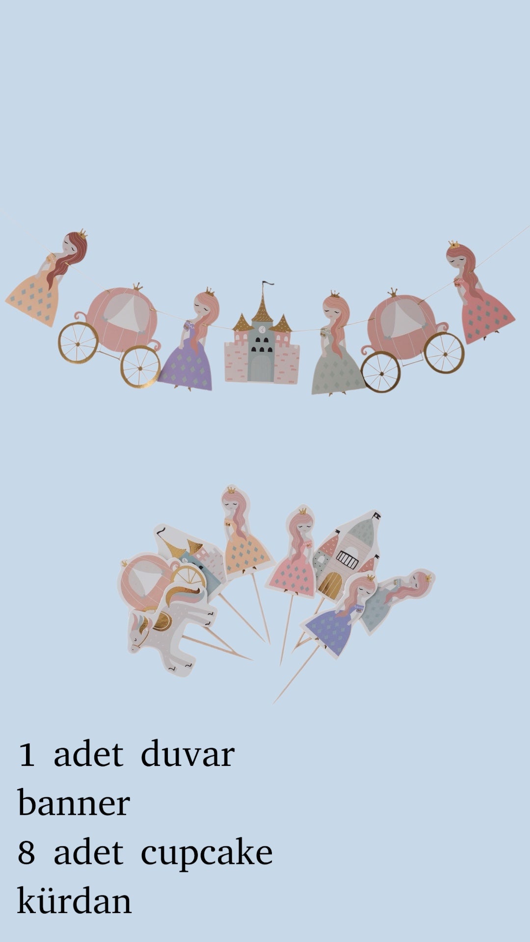 Prensesler Rapunzel Temalı Kürdan Ve Banner Süs Seti