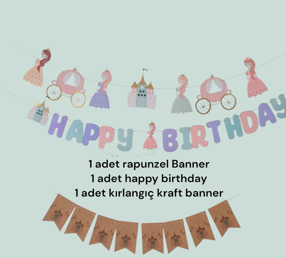 Rapunzel Prenses Temalı Parti Seti 3 Parça