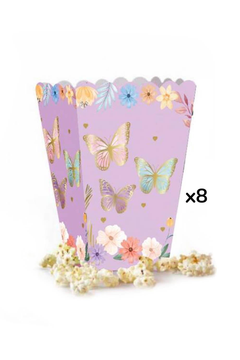 Lila Makaron Kelebek Temalı Mısır Kutusu 8 adet