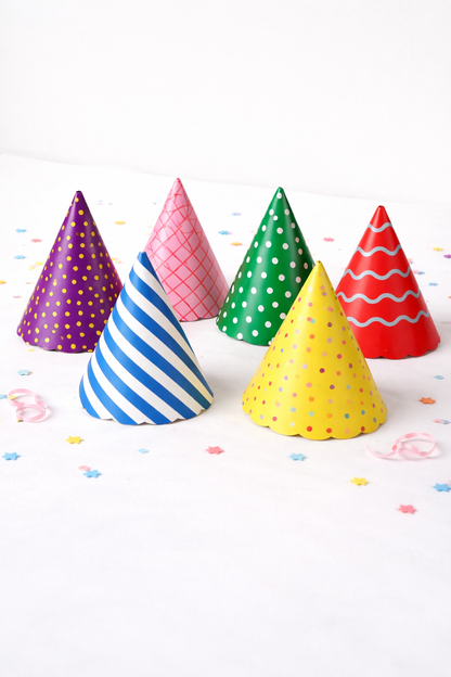 Karışık Desenler RenkliParti Şapkası 6 lı Küçükboy 13-9 cm