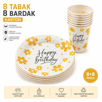 Papatya Tabak Bardak Set 8 Tabak 8 Bardak