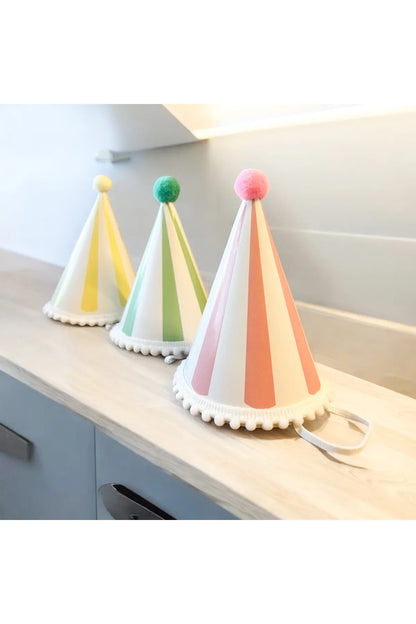 Makaron Renkler Karton Şapka 3 Adet (Yeşil, Pembe, Sarı)