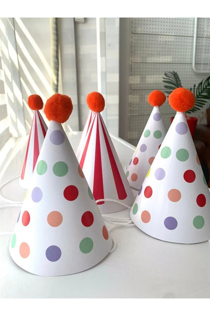 Karnaval Renkler Karton Şapka 6 Adet