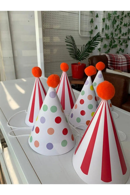 Karnaval Renkler Karton Şapka 6 Adet