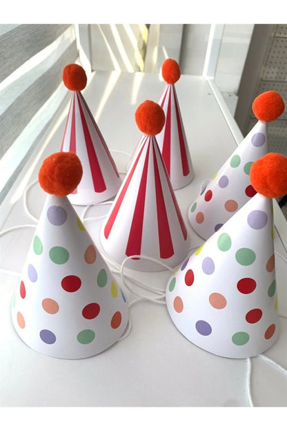 Karnaval Renkler Karton Şapka 6 Adet