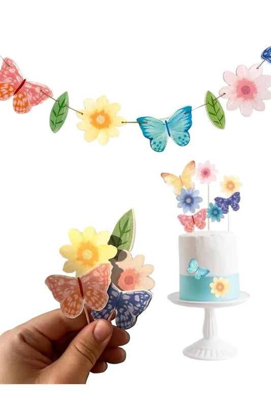 Kelebek Papatya Temalı Soft Pastel Tonlar Parti Seti 3 lü