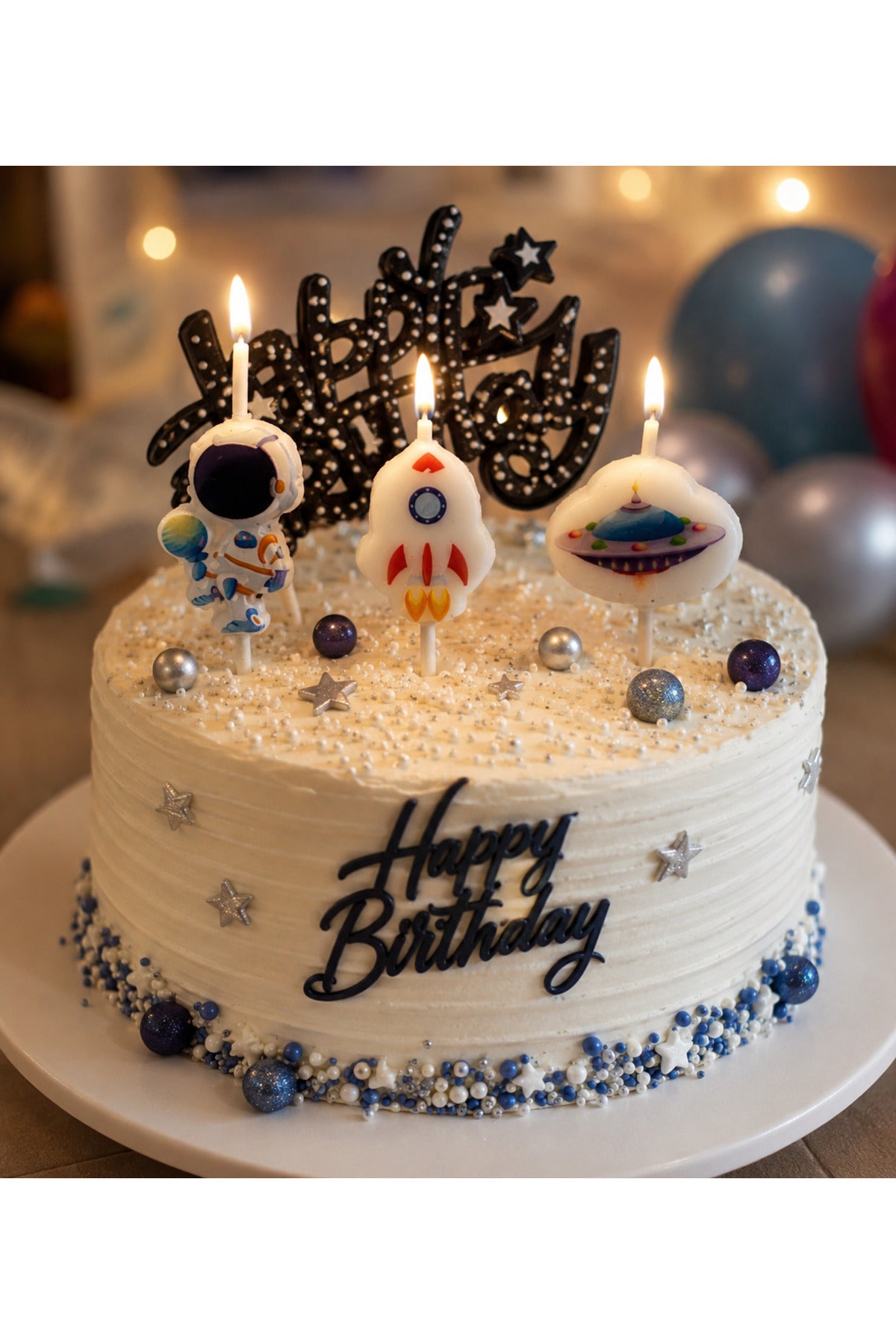 Uzay Temalı Happy Birthday Pasta Mumu