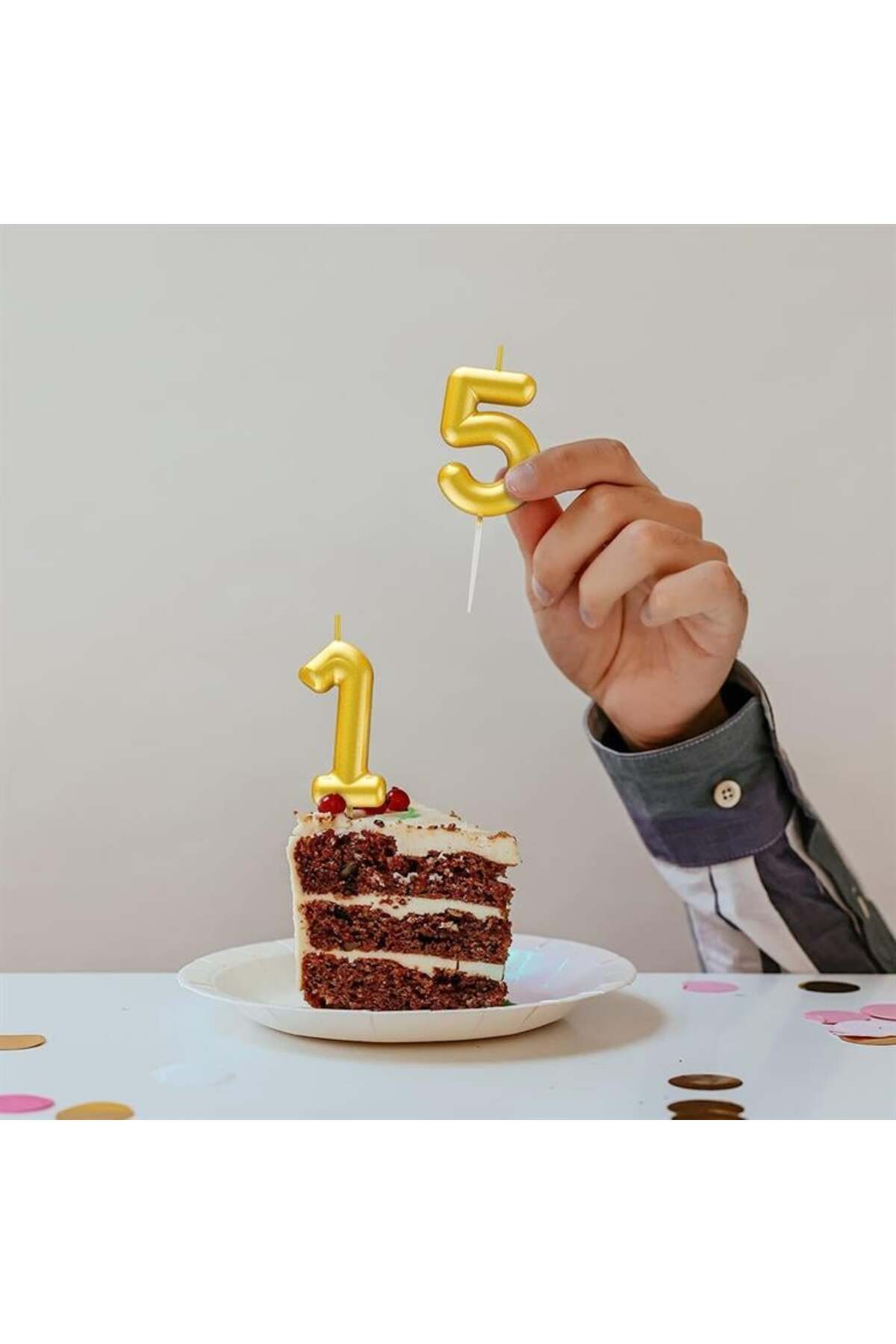 Gold Rakam Mum 12 cm Altın Renk Doğum Günü Pasta Mumu