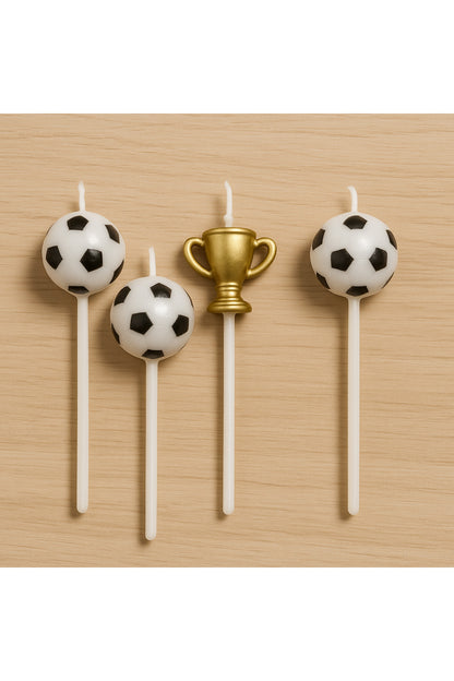 Futbol Topu ve Kupa Temalı Pasta Mumu Seti 4 Parça