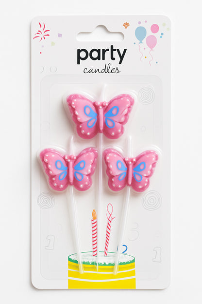 Kelebek Temalı Pembe Pasta Mumu 3 Parça