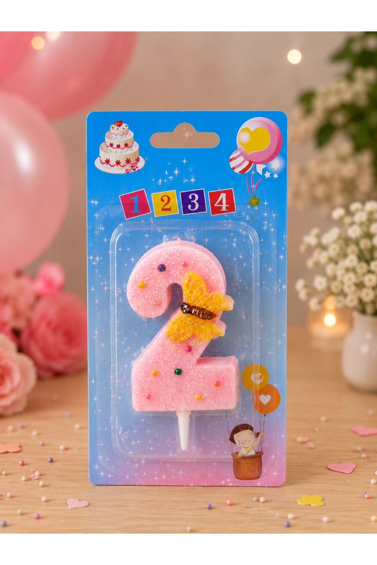 Kelebek Temalı Simli 2 Yaş Rakam Mum