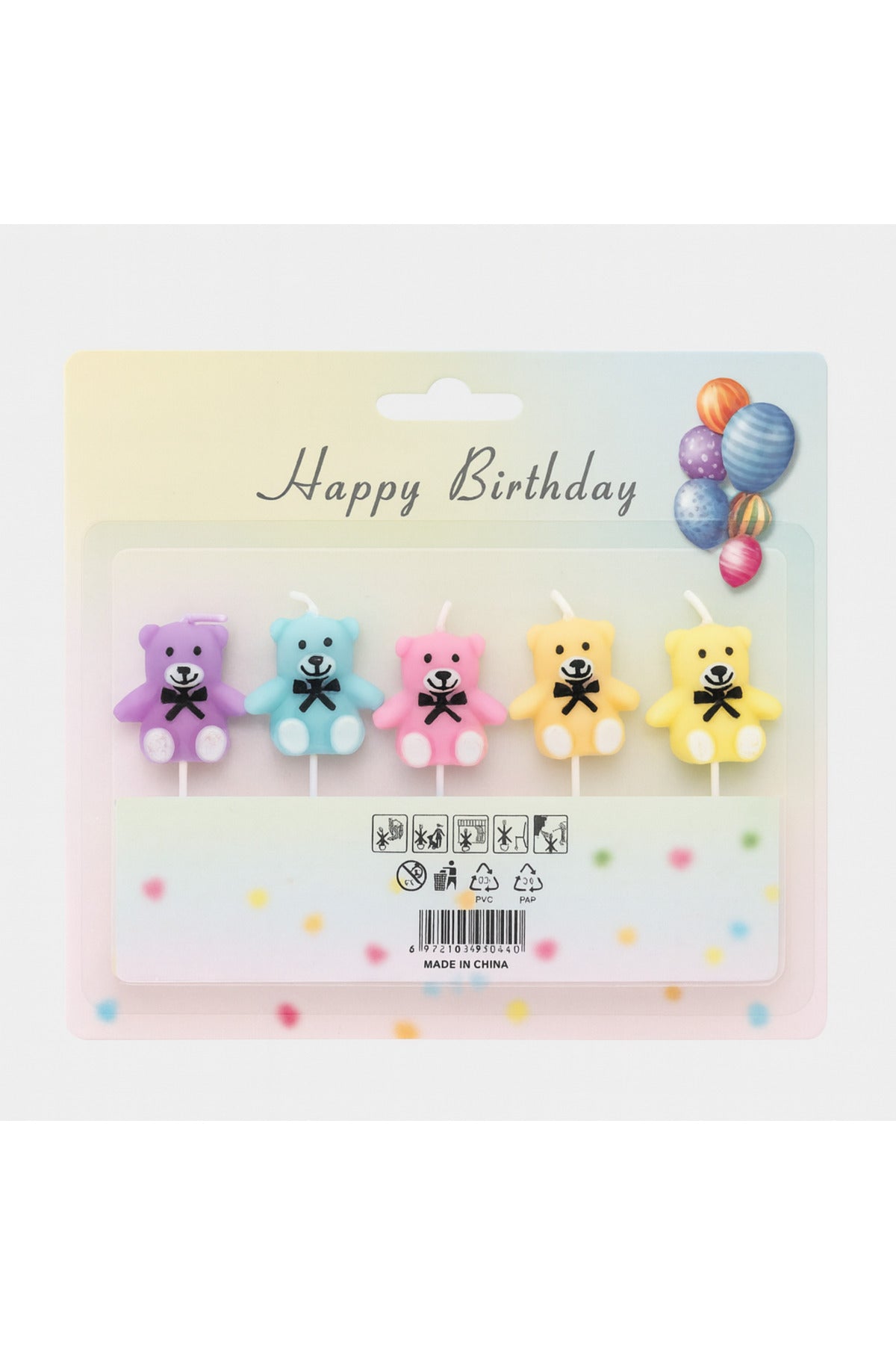Ayıcıklı Pastel Pasta Mumu 5 Parça Makaron Renkler