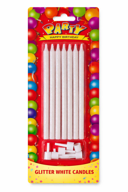 Simli Beyaz Pasta Mumu 15 cm 6 Adet