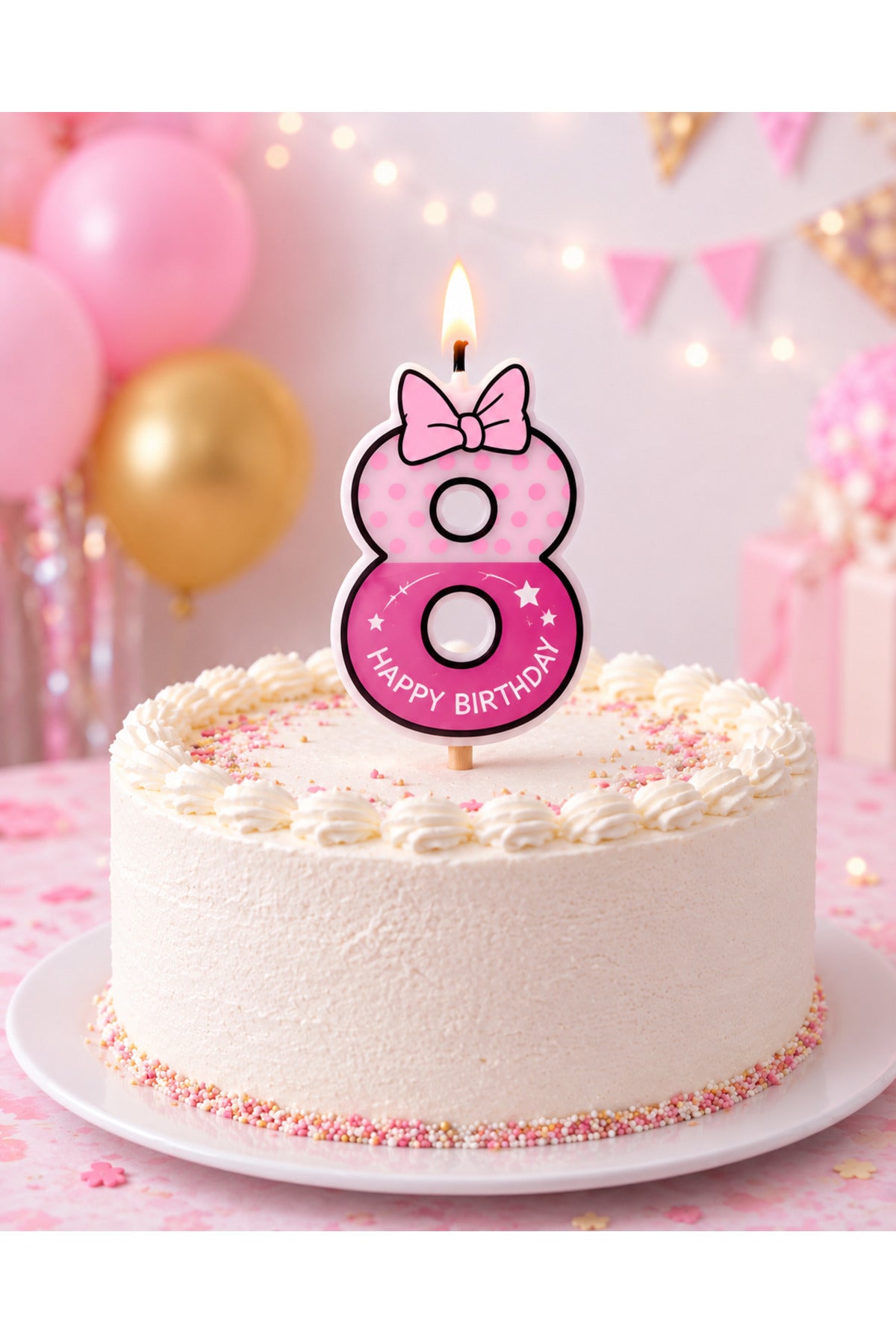 Pembe Fiyonk Detaylı Rakam Mum